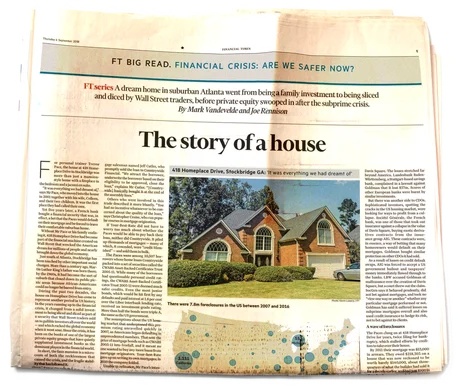 Full-page spread in the Financial Times headlined 'The story of a house'